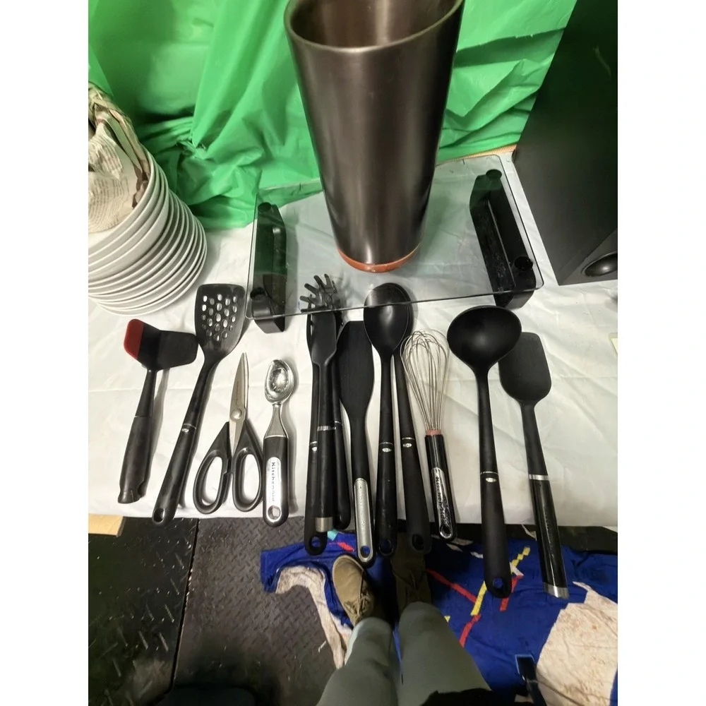 Mixed Brand Kitchen Utensil Set w/ Holder – Silicone Tools,‎ Whisk, Shears